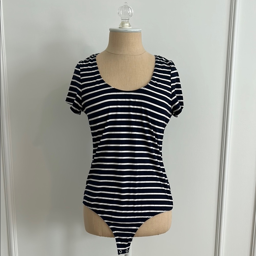 Anthropologie Little Black Bodysuit, Navy and White Stripe, L, Stretch, Unworn